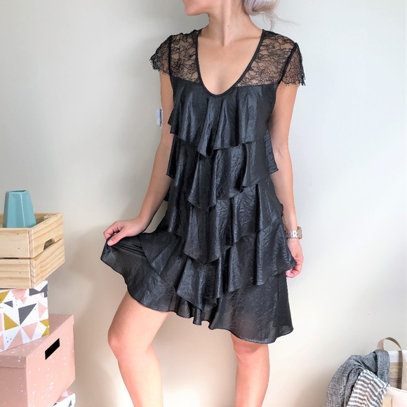 BCBGMaxAzria Dresses & Skirts - BCBGMaxAzria Black Ruffle Lace Dress